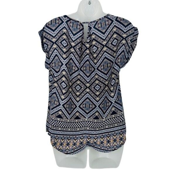 Pink Rose Blue Print Blouse Sz S - Picture 6 of 7